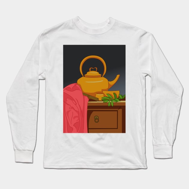 Tea pot illustration Long Sleeve T-Shirt by Orange-C